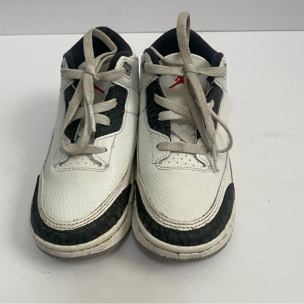 Nike Boys Air Jordan 3 Retro PS GS White Gray Leather Sneaker Shoes Size 10C
